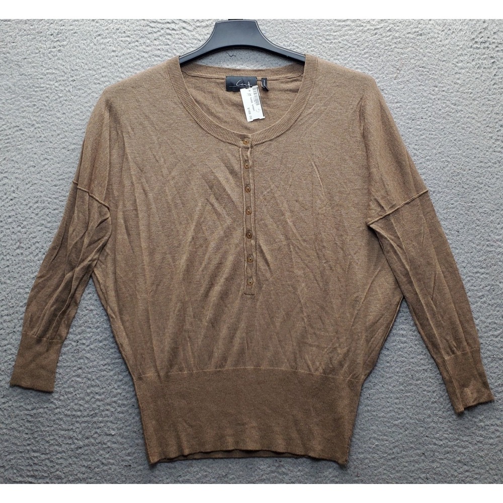 Line Sweater Womens Small Brown Knit Cashmere Blend Dolman Sleeve Button Front